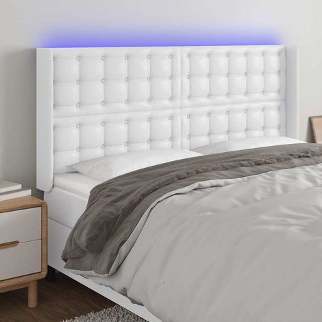 vidaXL Cabecero con LED cuero sintético blanco 183x16x118/128 cm (1/5)