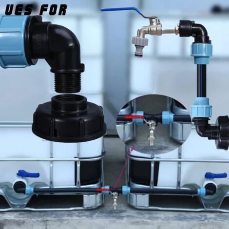 Adaptateur de réservoir IBC S60 x 6 - Raccord en pour raccord de tuyau d'eau (sortie tête droite 20mm) (1/3)