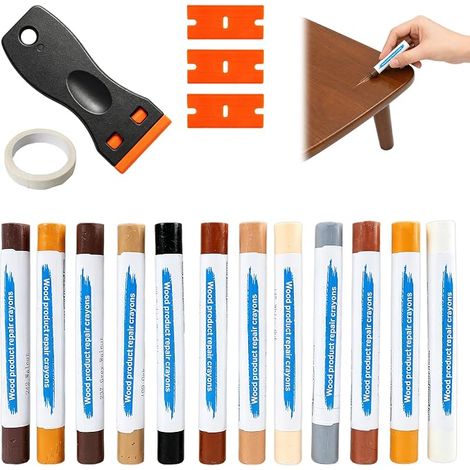 17-Piece Parquet Repair Kit with 12 Colours, Hard Wax Sticks for Wood Laminate Vinyl Tiles, Holes Scratches Cracks, Grey Tones (1/5)
