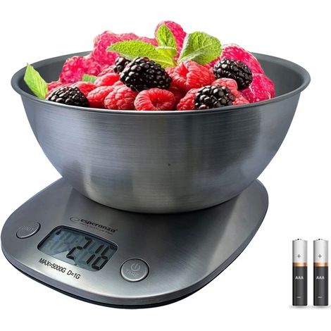 Bilancia da cucina LCD, elettronica, precisa, 5 kg + 2 batterie