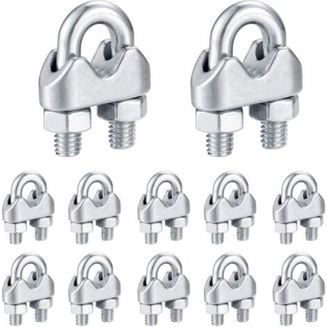M6 Serre Câbles, Attaches pour Câbles Métalliques Acier Inoxydable, Clip Boulons en U de Câble, pour Connecter la Corde à Linge de la Visière - 16 Pcs