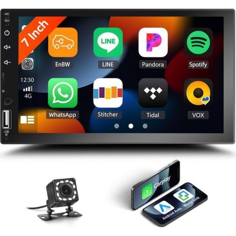 Autoradio 1 DIN 7 Pouces, Écran Tactile avec CarPlay, Bluetooth, Caméra de Recul (1/4)