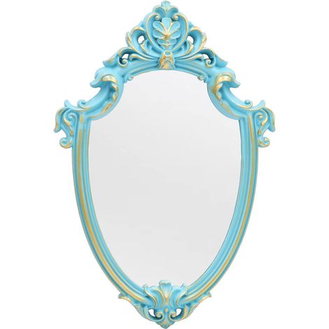 1 Miroir Forme Bouclier 41,9x27,9cm Plastique Verre Bleu Salon Salle De Bain