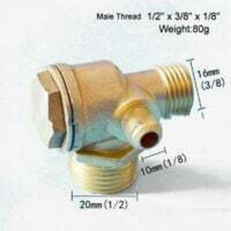 Clapet anti-retour pour compresseurs d'air, vanne en laiton à filetage mâle 1/2" x 3/8" x 1/8" avec raccord fileté pour réservoir d'air comprimé et pompe à piston (1/5)