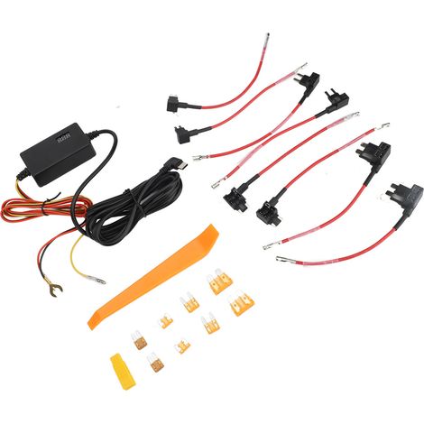 Kit de câblage pour caméra embarquée avec 8 fusibles, alimentation 12 V/24 V vers 5 V 3 A, écran numérique, câble d'alimentation pour surveillance de stationnement 24 h/24, connecteur USB-C coudé. (1/3)