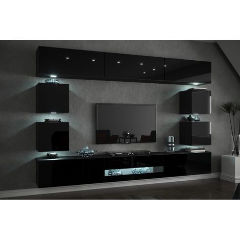 Ensemble meuble TV CONCEPT C80-18B-HG1-1A noir brillant 257 cm (1/3)