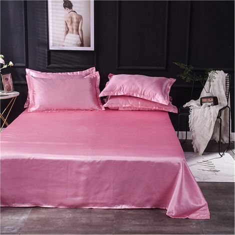 Draps en Soie Rafraîchissants Drap Plat Couleur Unie Glace Soie Satin Tissu literie Reine King Size Luxe Drap de lit draps et taies d'oreiller(Silver Gray,230x250cm) (1/5)