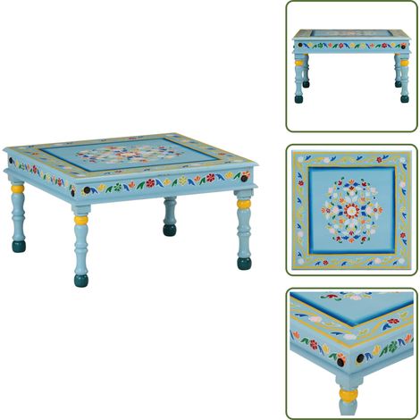 Table basse turquoise bois de manguier massif peint à la main - Table Basse - Table D'appoint - Mobilier Salon - Design Peint À La Main - Bois De Manguier (1/5)