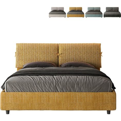 Letto matrimoniale con rete imbottito 160x190 tessuto Aragona 3 giallo Mados (1/5)