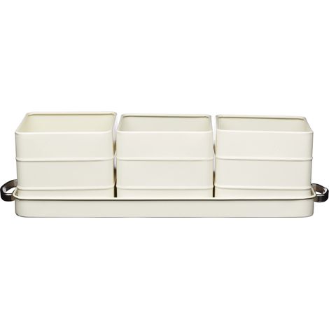 KitchenCraft Living Nostalgia Set di vaschette e vassoi per erbe da interno in metallo, mini giardino di erbe aromatiche di ispirazione vintage, 39 x 12 x 10 cm - Crema antico (1/4)