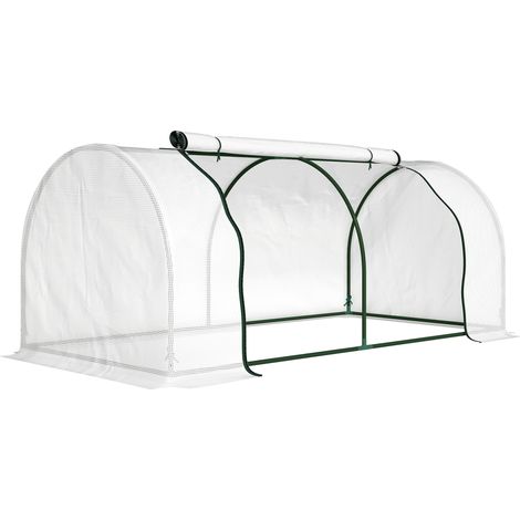 Mini serre de jardin 2 x 1 x 0,8 m, tunnel à tomates avec bâche PE blanche et armature en acier, porte à fermeture éclair (1/5)