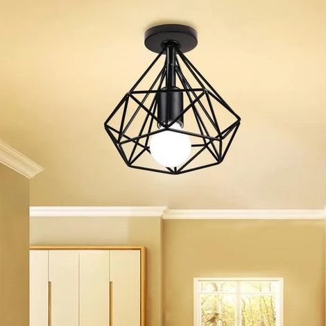 Plafonnier en Cage Métal Lampe Luminaire Industrielle Vintage pour Salon Couloir (1/4)
