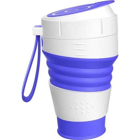 450ml Collapsible Silicone Portable Travel Mug with Lid 1 Straw