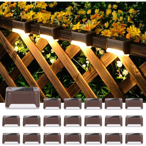 Luci solari da terrazza, luci solari da esterno impermeabili per scale esterne, gradini, recinzioni, cortili, patii e vialetti (marrone, bianco caldo) / 20 pezzi (1/5)