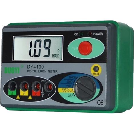 Medidor de resistencia de tierra, rango de medición 0-2000 ohmios, rango de voltaje de tierra 0-30 V, pantalla LCD (1/5)