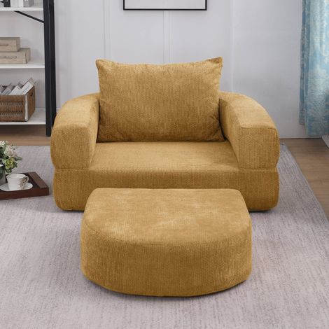 Canapé-lit pliant convertible avec accoudoirs amovibles, chenille jaune, REDOM (1/5)
