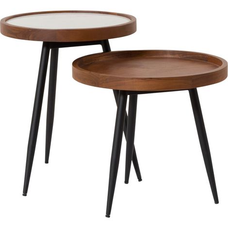 Beistelltisch Akazie 42x42x50 natur lackiert / Marmor weiß KARLSTAD 12