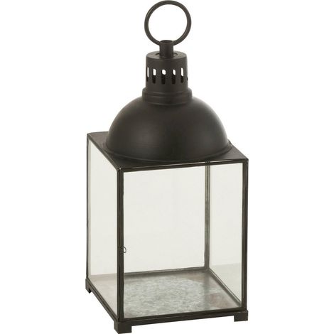 lanterne décorative en verre et métal noir pour bougie - Noir mat et verre transparent (1/2)