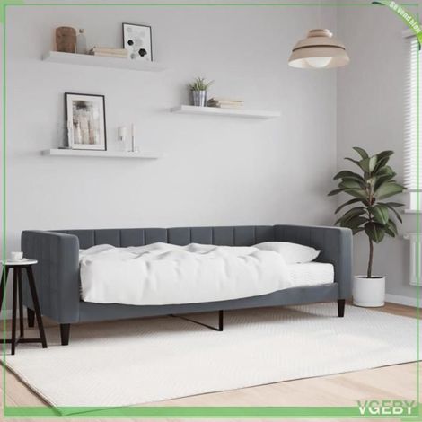 Lit de jour - 7291712413780 - 80 x 200 cm - Velours gris foncé - Matelas mousse 17 cm (1/5)