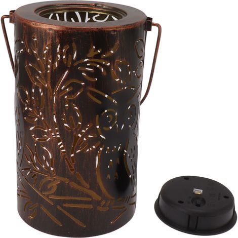 Lanterne solaire suspendue hibou LED, lampe solaire de jardin rouge en cuivre, lanterne hibou d'extérieur étanche en métal décoratif pour patio, cour ou allée (1/5)