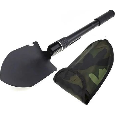 Pelle Pioneer - Pelle de camping - Pelle pliante - Pelle pioche - Pelle pratique - Pelle multifonctionnelle - avec sac de transport - avec boussole - Noir - Acier au carbone - Outils multifonctionnel (1/5)