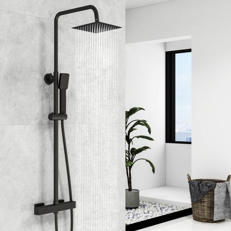 Biubiubath Bathroom Thermostatic Exposed Shower Mixer Twin Head Square Bar Set