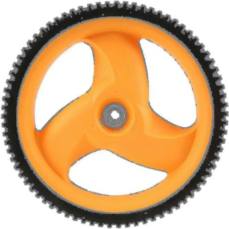 Roue arrière de tondeuse à gazon de 293 mm compatible avec les références 5324035-09, 5324327-49, 532403509 et 532432749. Bon état. (1/2)