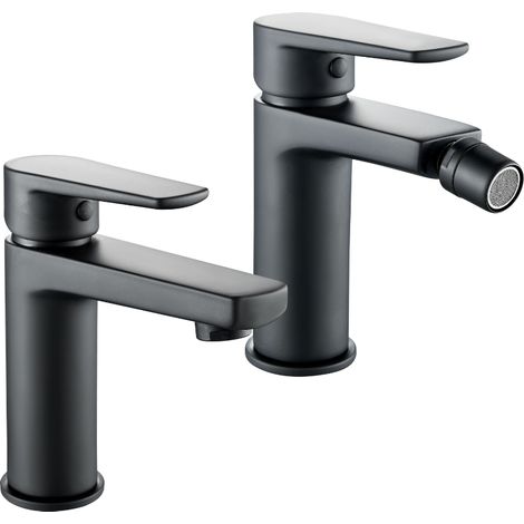 Coppia miscelatore rubinetto bidet e miscelatore lavabo linea africa nero opaco (1/3)