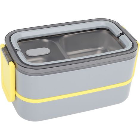 Boîte à bento 2 compartiments 1400 ml, isotherme en acier inoxydable, compartiments étanches, idéale pour le bureau (gris). (1/5)