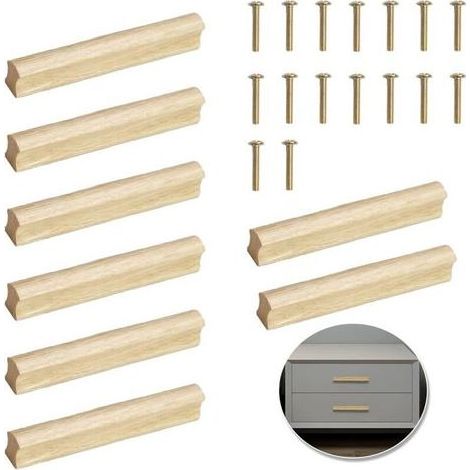 Lntyq Poignées de cuisine en bois pour armoires, meubles en bois, espacement des trous 128 mm, poignées de porte pour commode, portes d'armoire, armoire, cuisine, armoire, tiroir, chambre (1/5)