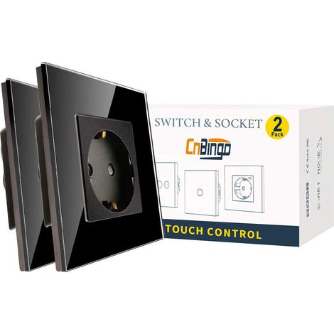 2 pièce Douille unique 16 Amp avec vitre durci Noir, protection de l'enfance, matériau ignifuge, socket schuko standard (1/5)