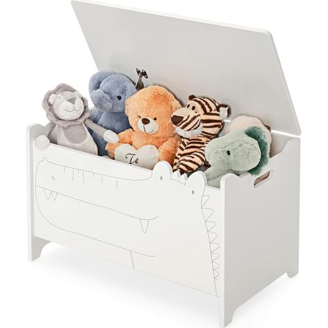 COSTWAY Cassapanca Contenitore per Bambini, Cassapanca Portagiochi in Legno con Coperchio Apribile, Baule Portagiocattoli per Cameretta dei Bambini, 60 x 33 x 37,5 cm, Bianco (1/5)
