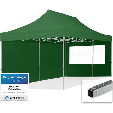 TOOLPORT Gazebo Pieghevole Giardino 3x6m - 2 laterali Alluminio Telo Repelente al agua Padiglione Mercati Sagre verde (1/5)