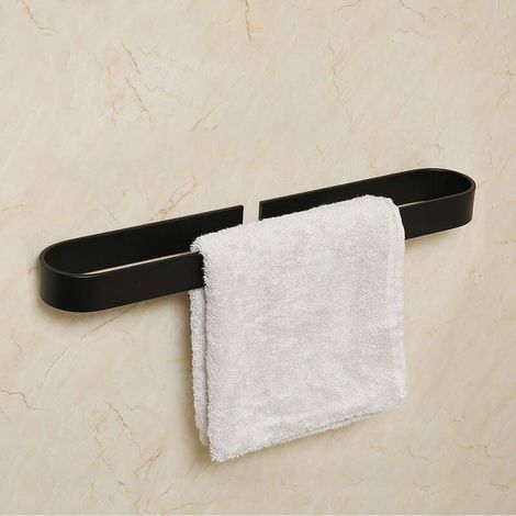 Aluminium Adhésif Barre de Serviette D'organisat de Support, Porte-Pantoufles de Salle De Bain Noire 40cm (1/4)