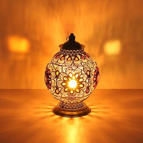 Tischlampe Tischleuchte Nachttischlampe Schlafzimmerlampe, Metall Acrylkristalle orientalisch silberfarben, E27 Fassung, DxH 27x39,5cm