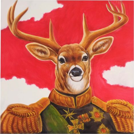 Wandbild Hirsch, 100% handgemaltes Ölgemälde Gemälde XL, 100x100cm
