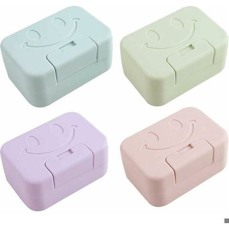 - 4 Pack Boite Savon(Vert, Bleu, Violet, Rose) Voyage Portable Porte Savon avec Couvercle Porte-Savon en Plastique Etanche pour Salle (1/5)