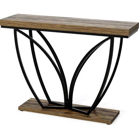 Consola estrecha rústica de MDF y metal, 105 cm, marrón rústico y negro, MODENUIT (1/5)