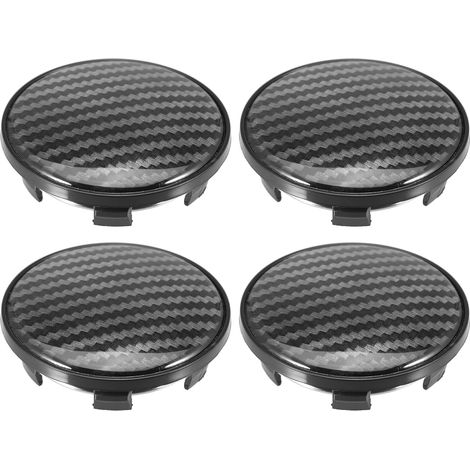 Cache Moyeux Noir 4 Pièces pour Voitures Camions Plastique Motif Fibre De Carbone, Diamètre Ext. 69mm, Int. 56mm, Clip 4.5mm, Convient Avant/Arrière, Pour Voitures/Camions (1/5)