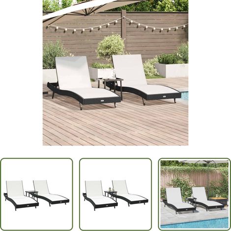 Sonnenliege - Sonnenliege 3 pcs Schwarz und Weiß 197 x 70 x 82 cm Poly-Rattan (1/5)