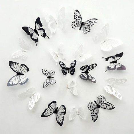 72-piece pack of 3D butterfly decorative stickers, butterfly wall decals, realistic butterfly stickers, black and white color (1/5)