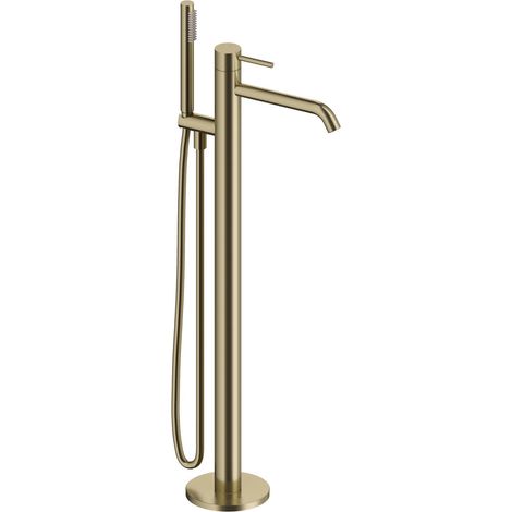 SANYCCES LOOP Einhand-Stand-Badewannenbatterie mit Handbrause und Brauseschlauch, gold gebürstet (1/2)