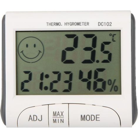 LCD digital thermometer-hygrometer with built-in clock – Compact indoor weather station, clear and accurate display
