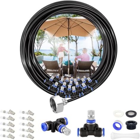 Landrip Sprühnebel Kühlung Terrasse, 18M mit 19 Düsen Wasserzerstäuber Terrassen Sprühnebel für Garten, Terrasse, Gewächshaus