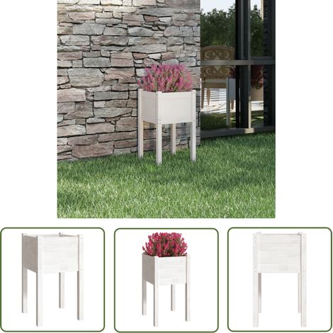 The Living Store Jardinière d'extérieur Blanc 40x40x70 cm Bois de pin massif - Jardiniered'extérieure - Jardinière Blanche - Bac À Fleurs - Pot De Fleurs - Bois Massif (1/5)