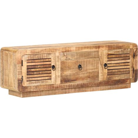 Vidaxl – Meuble TV en bois de manguier brut 120x30x40 cm – Finition naturelle – 2 portes et 1 tiroir – Style vintage (1/6)