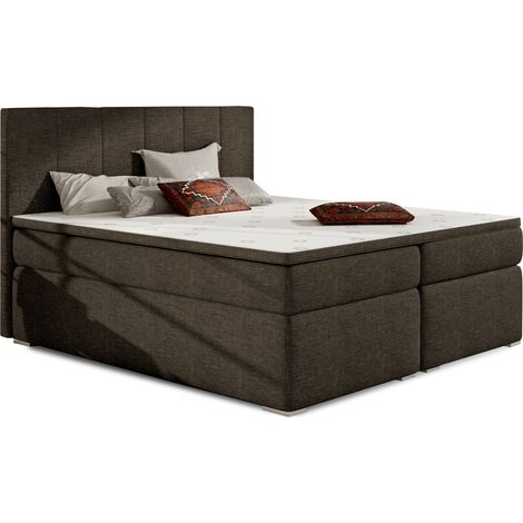 Lit continental tissu marron avec matelas et surmatelas Louna-140x200 (1/5)