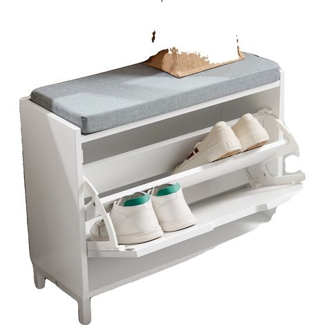 Rangement à chaussures, Design gain de place, Assise polyvalente, BLANC (1/2)
