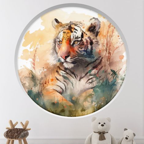 Stickers Trompe l'oeil Arche ronde Enfants - Tigre - Diamètre 50 cm (1/4)
