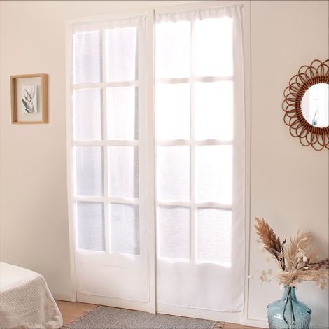 Paire de Vitrages Droites "Sablé" 90x220cm Blanc